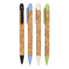 Penna a sfera in sughero e paglia di grano - colore Naturale/Verde Mela