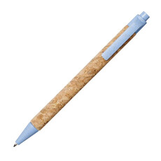 Penna a sfera in sughero e paglia di grano - colore Naturale/Blu Chiaro