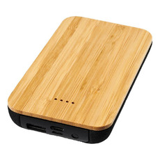 Power bank wireless in bambù e tessuto - colore Legno/Nero
