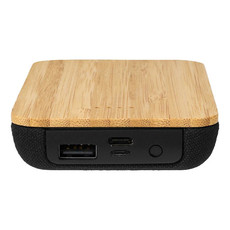 Power bank wireless in bambù e tessuto - colore Legno/Nero
