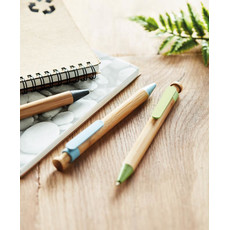 Penna a sfera in bamboo e paglia di grano Mats colore blu