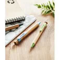 Penna a sfera in bamboo e paglia di grano Mats colore blu