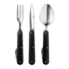 Set posate da campegggio in acciaio colore nero