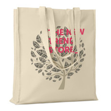 Shopper in cotone naturale con soffietto colore beige