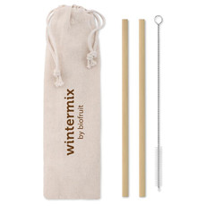 Set due cannucce in bamboo colore beige