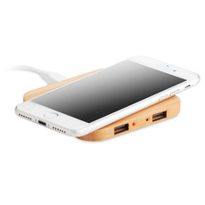 Caricatore wireless con hub USB colore legno