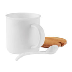 Tazza in porcellana con coperchio in bamboo colore bianco