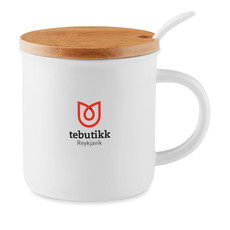 Tazza in porcellana con coperchio in bamboo colore bianco