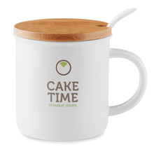 Tazza in porcellana con coperchio in bamboo colore bianco