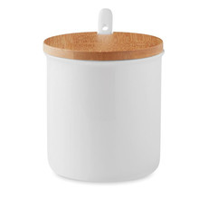 Tazza in porcellana con coperchio in bamboo colore bianco