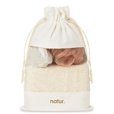 Set bagno in pouch di cotone colore beige