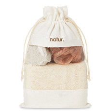 Set bagno in pouch di cotone colore beige