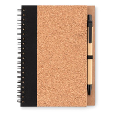 Notebook in sughero con penna e fogli riciclati colore nero MO9859-03