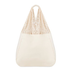 Borsa mare in cotone e rete colore beige