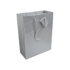 Busta regalo in carta laminata con biglietto auguri colore argento