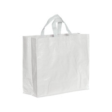 Shopper in polipropilene laminato con manici corti a nastro colore bianco