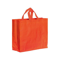 Shopper in polipropilene laminato con manici corti a nastro colore rosso