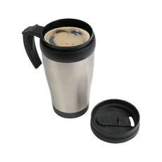 Tazza termica con tappo e manico in plastica colore argento