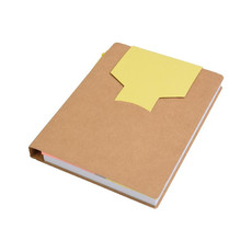 Block notes in carta riciclata con penna in cartone colore giallo