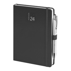 Agenda 2024 giornaliera con elastico e portapenna 12x17 nero
