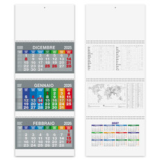 Calendario trittico 3 spirali color 2026 dettaglio retro
