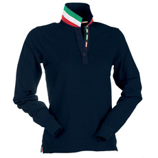 Polo piquet da donna a manica lunga, retro collo tricolore Long Nation Lady Payper