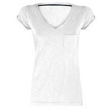 t-shirt manica corta collo a V slubby jersey bianco Neutral Wild Lady Payper