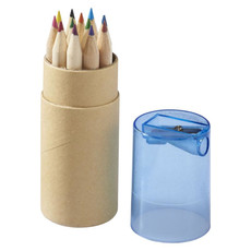 Set matite colorate e temperino in astuccio cilindrico - colore Blu