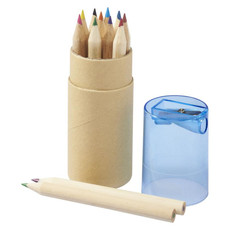 Set matite colorate e temperino in astuccio cilindrico - colore Blu