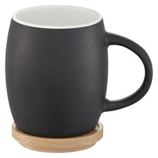 Tazza in ceramica bicolore con coperchio in legno - colore Nero/Bianco