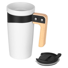 Tazza in ceramica con manico in legno - colore Bianco