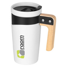 Tazza in ceramica con manico in legno - colore Bianco