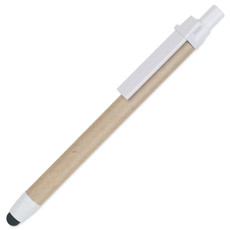 Penna automatica in cartone con punta touch colore bianco