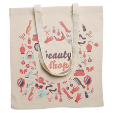 Shopper in cotone con manici lunghi colore beige