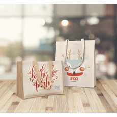 Shopperin in juta e canvas con interno laminato colore beige