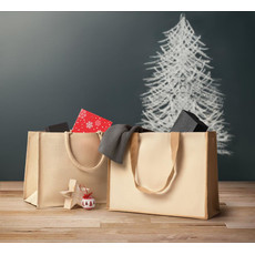 Shopperin in juta e canvas con interno laminato colore beige