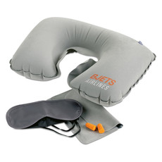 Set viaggio con cuscino maschera e tappi colore grigio