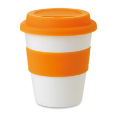 Bicchiere take away strato singolo con coperchio in silicone colore arancio MO8078-10