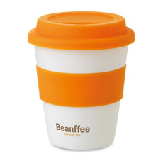 Bicchiere take away strato singolo con coperchio in silicone colore arancio