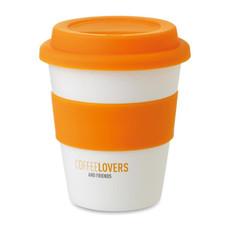 Bicchiere take away strato singolo con coperchio in silicone colore arancio