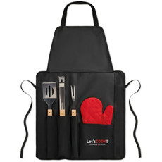 Grembiule con 3 utensili con guanto barbecue colore nero