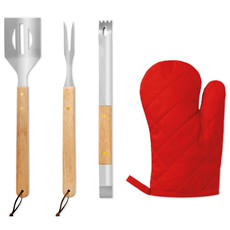 Grembiule con 3 utensili con guanto barbecue colore nero