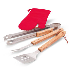 Grembiule con 3 utensili con guanto barbecue colore nero