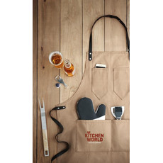 Grembiule rifinito in pelle con 3 tasche colore taupe