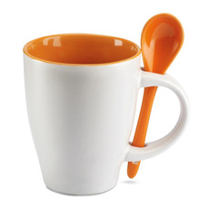 Tazza bicolore da 200ml con cucchiaino abbinato colore arancio MO7344-10