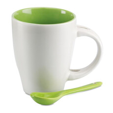 Tazza bicolore da 200ml con cucchiaino abbinato colore verde