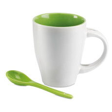 Tazza bicolore da 200ml con cucchiaino abbinato colore verde