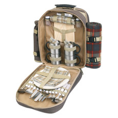 Zaino picnic per 4 persone con plaid e utensili colore marrone