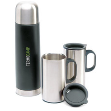 Bottiglia termica con doppia parete isolante e 2 tazze colore nero