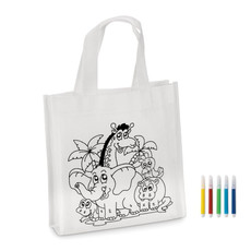 Mini borsa shopper da colorare con 5 pennarelli colore bianco MO8922-06